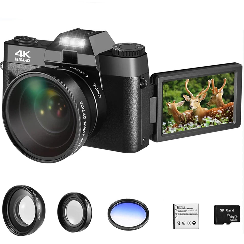 

Digital Camera 4K Camcorder 48MP 3" Flip Screen Video Cameras 16X Digital Zoom Vlogging Camera YouTube Stream Macro Lens Camera