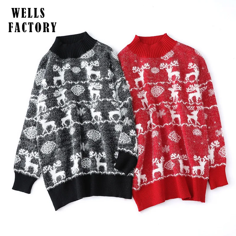 European And American Christmas Festival Wish Sweater Women 'S Loose Pullover Elk Jacquard Sweater