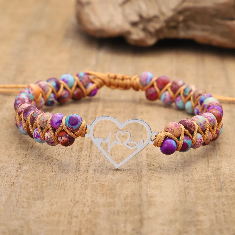 

Popular Handmade Amethyst Bracelet Heart Beads Bracelet for Women Granddaughter Daughter Valentines Party Birthday Day Gifts