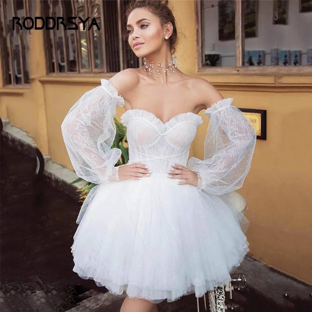 

RODDRSYA Boho Beach Mini Wedding Dresses Sheer Scoop Pleat Bride Gowns Appliques Princess Charming Custom Made Robe De Mariee