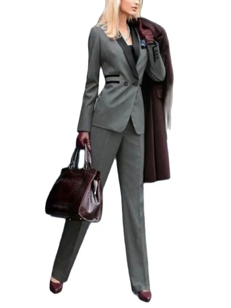

Top Fashion Rushed Pantalones Mujer Women Work Clothes Grey Ladies Custom Made Office Business Tuxedos Formal Suits Wear