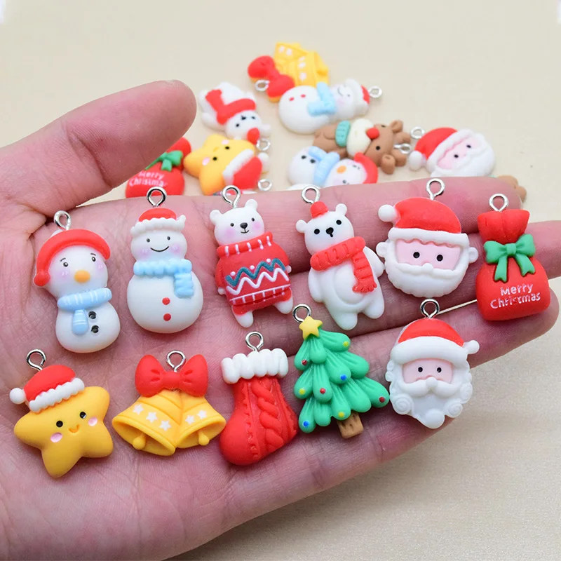 

10/20pcs Diy Resin Christmas Jewelry Charms Christmas Tree Santa Bell Snowman Bear Charms For Earring Xmas Decor Pendant D490