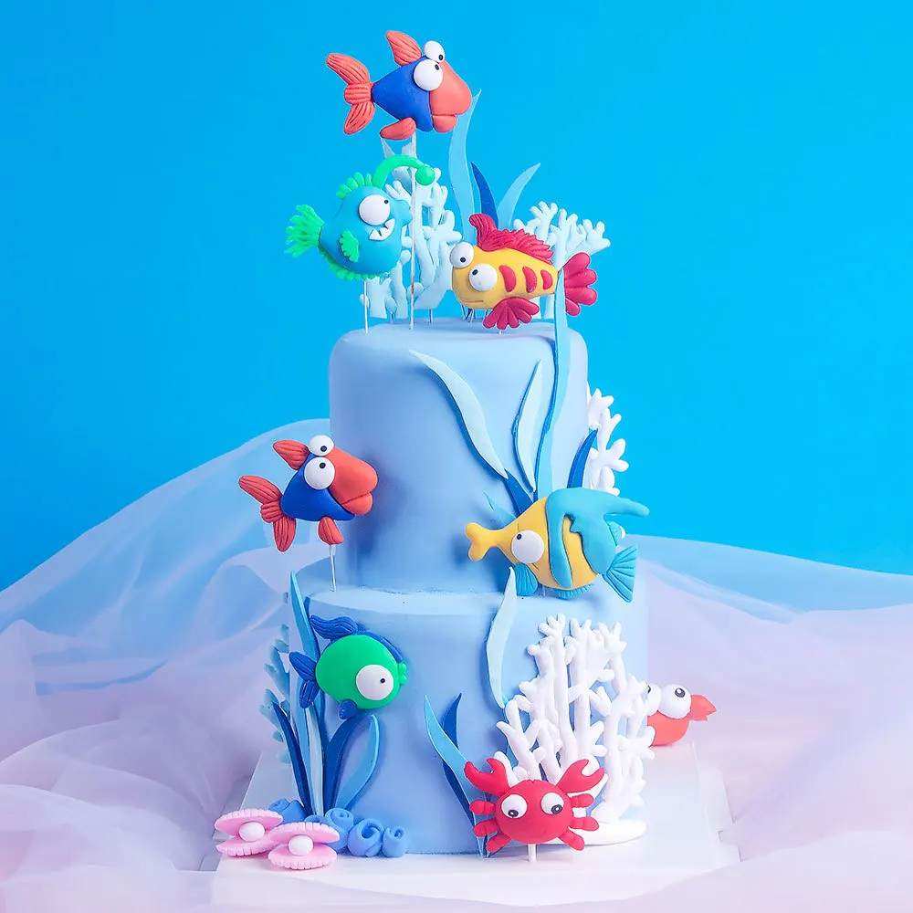 

Cute Sea Animals Cake Toppers Marine Creature Decor Fish Mermaid Cake Decorations Ocean Themed Birthday Party Boy Baby Shower