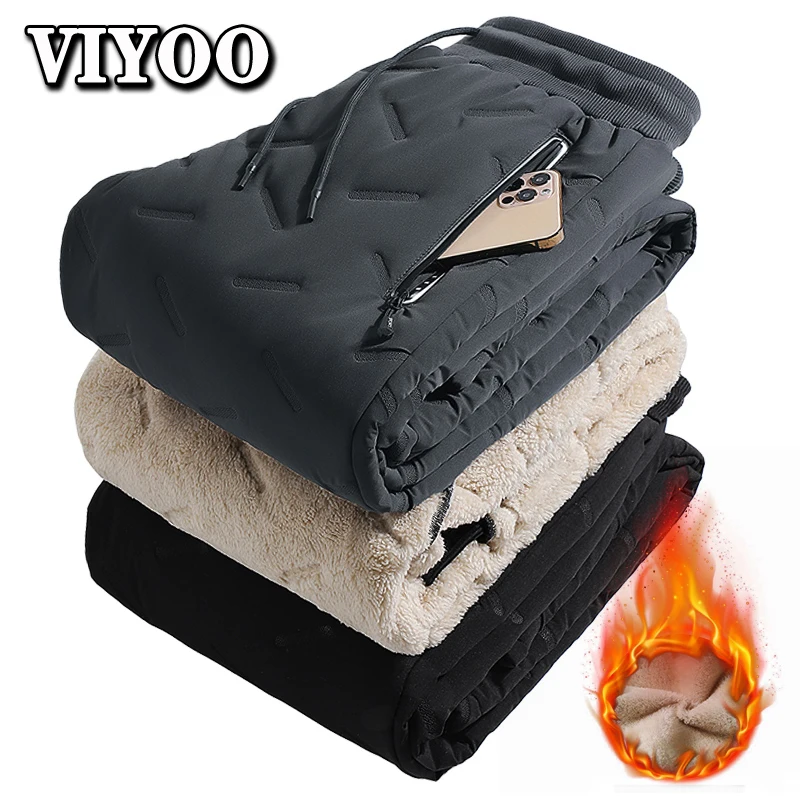 

Men's Winter Lamb Down Casual Pants Mens Joggers Cotton Warm Plus Fleece Sweatpants Male Outdoor Thermal Oversize Trousers M-7XL