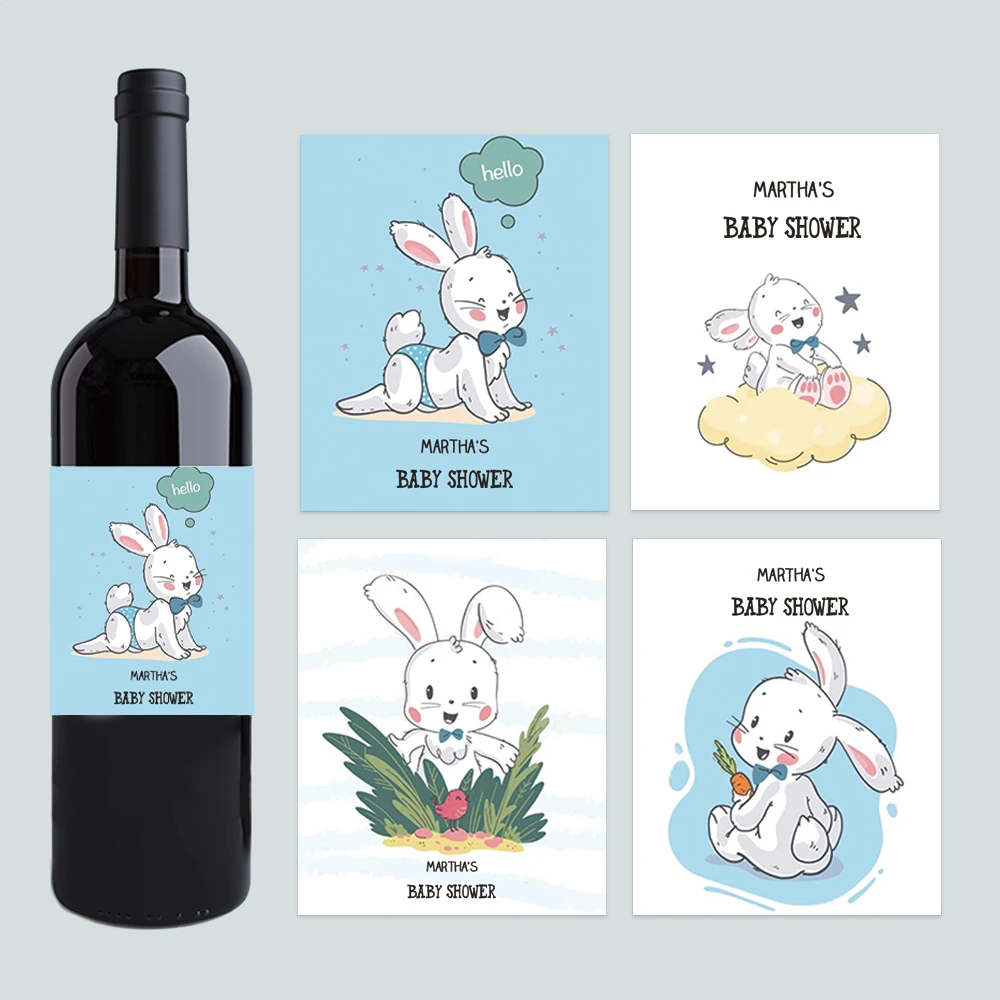 

Personalized Cartoon Rabbit Wine Bottle Stickers Baby Birthday Christening Party Collection Custom Gift Red Wine Labels