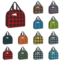 scottish clan tartan portable lunch boxes for women check plaid thermal cooler food insulated lunch bag school children student