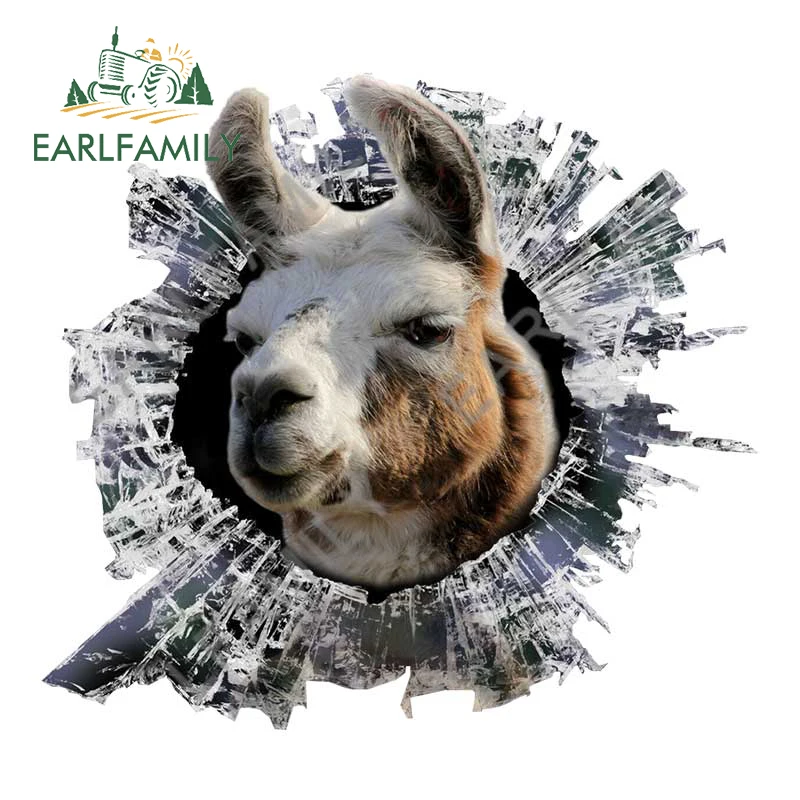 

EARLFAMILY 13cm x 11.9cm 3D Animal Broken Glass Car Window Decal Llama Alpaca Vinyl Car Sticker Rear Windshield Crack Stickers