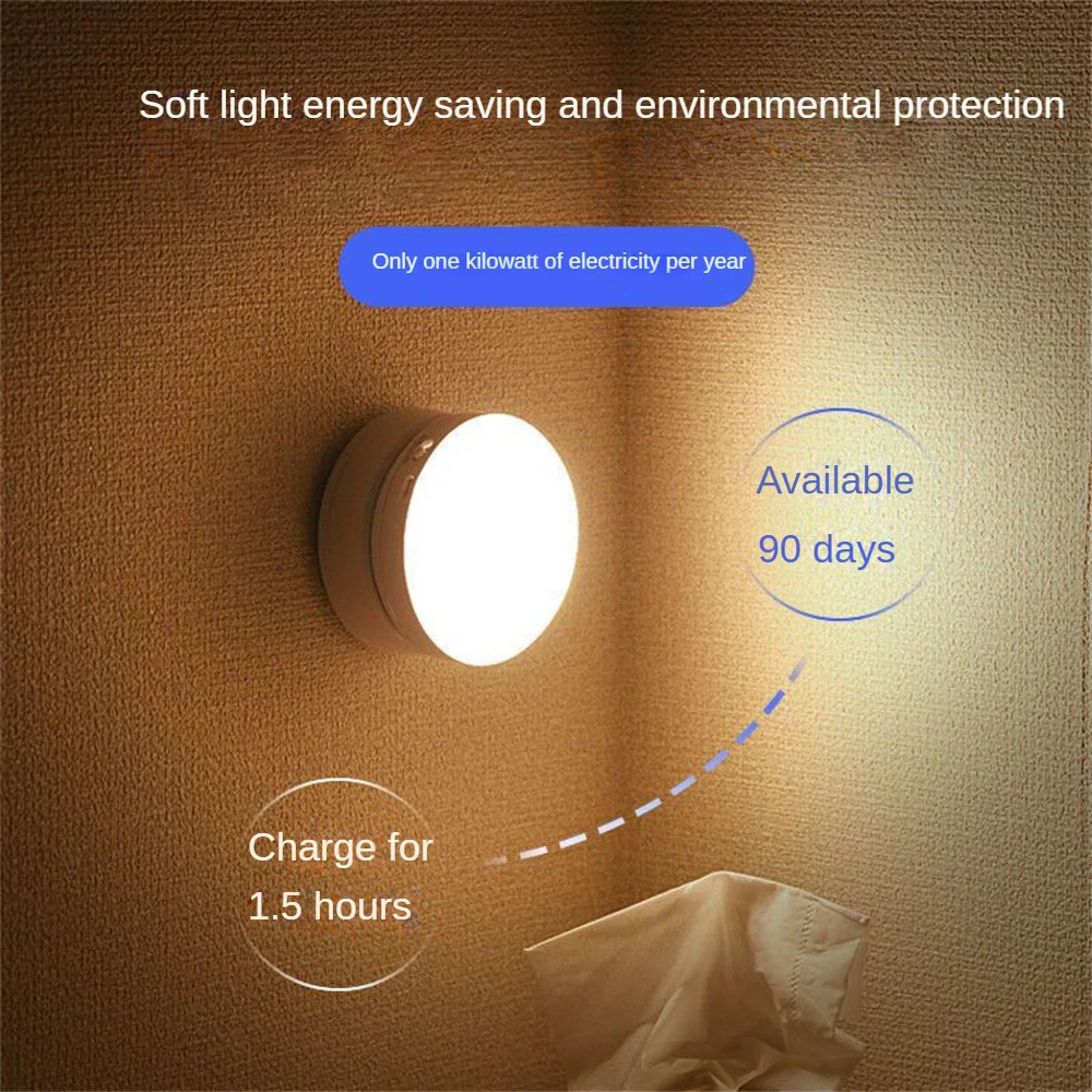 Беспроводной круглый светодиодный ночник с зарядкой через USB для шкафа