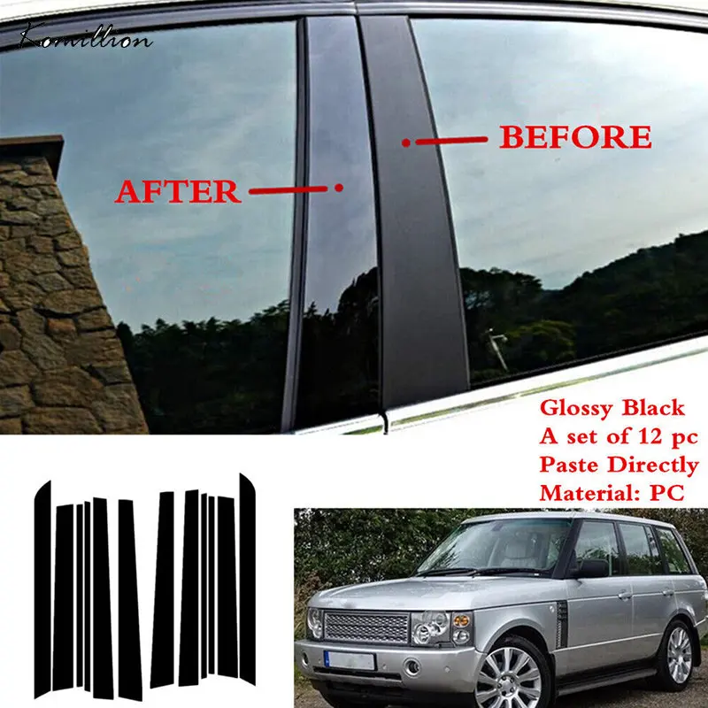 

12 шт., автомобильные двери, окна, столбы, отделка, накладка, наклейка, глянцевые черные внешние части для Range Rover (L322) 2002-2012