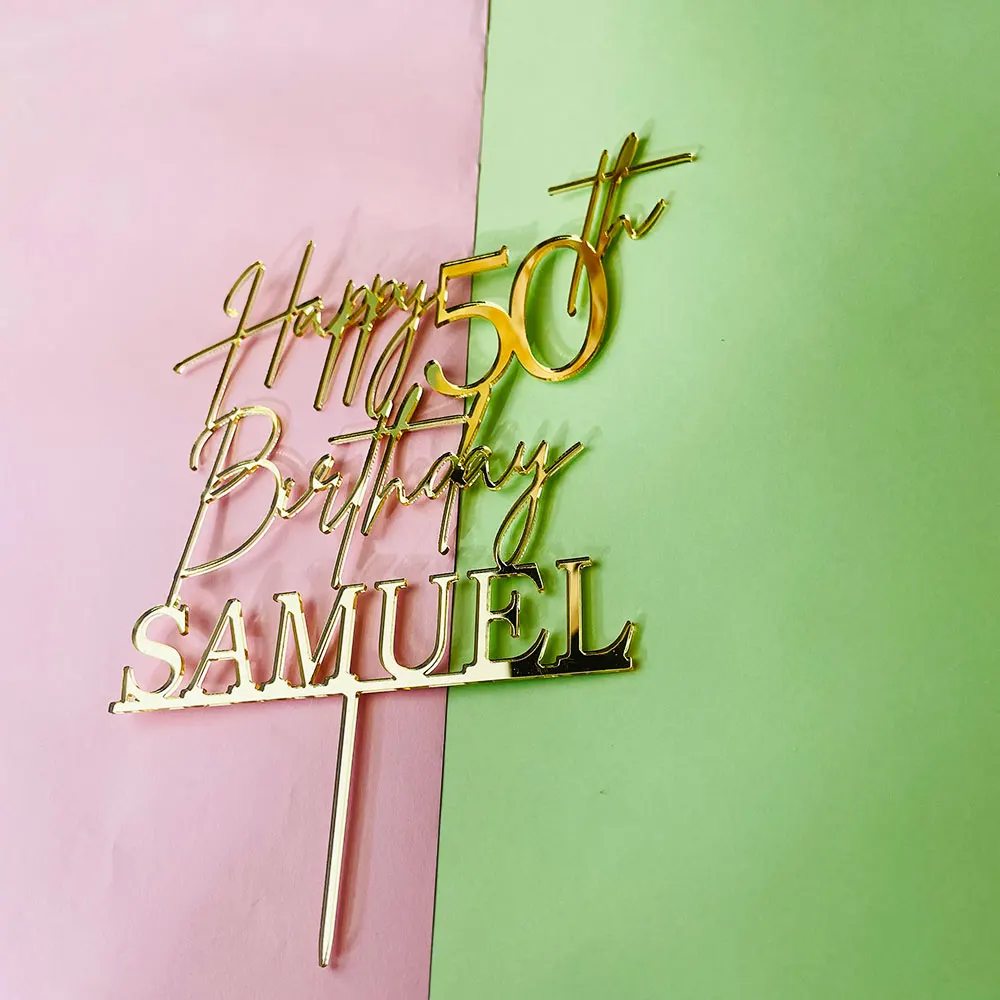 Изготовленный на заказ зеркало Happy Birtday с золотым именем акриловый топпер для