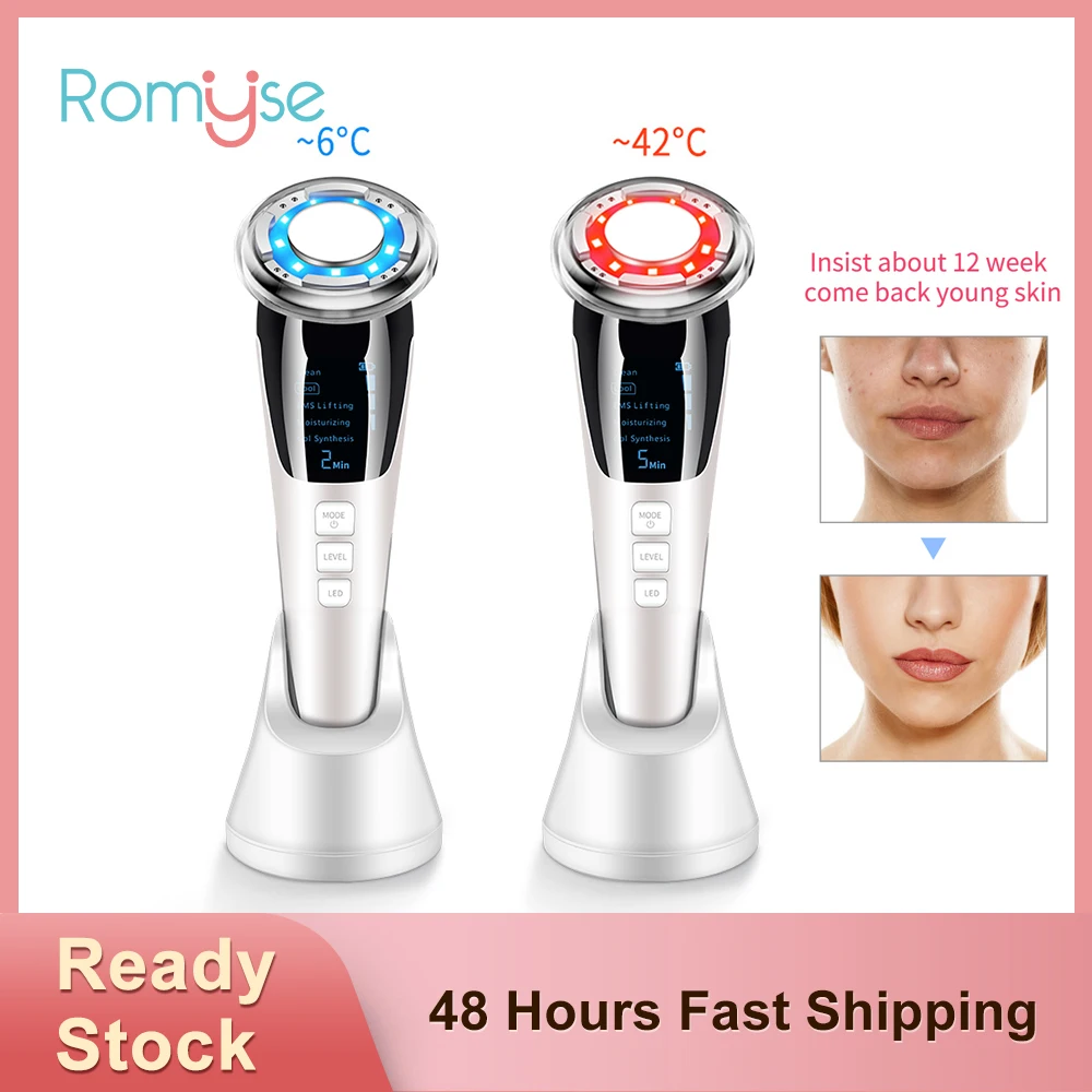 

ROMYSE EMS LED Photon Therapy Sonic Vibration Wrinkle Remover Hot Cool Treatment Anti Aging Skin Cleaner Rejuvenation Machine