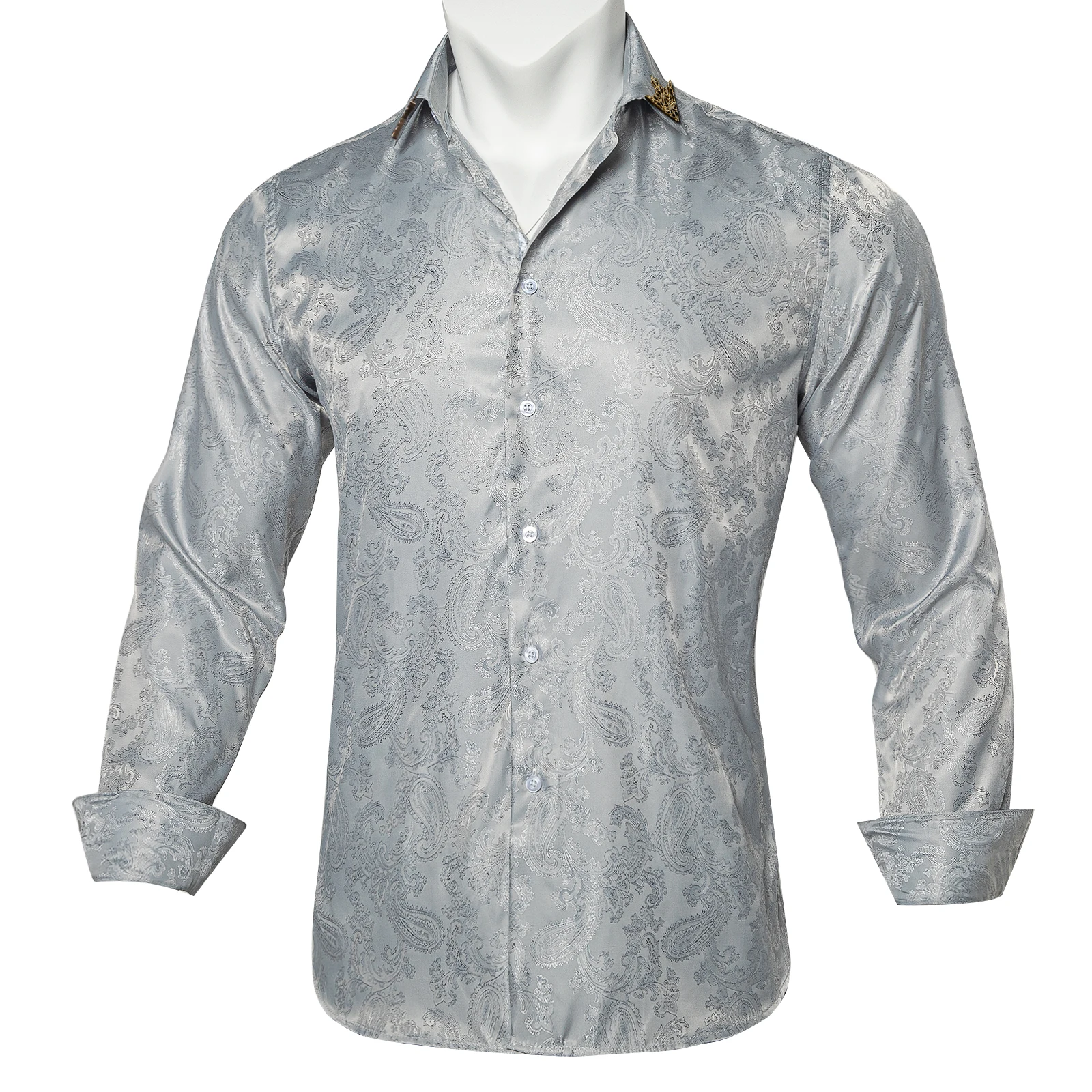 Gray Polyester Shirt For Man Satin Luxury Dress Shirt Men 2022 Brand New Slim Long Sleeve Casual Shirt Male Wedding Party Club