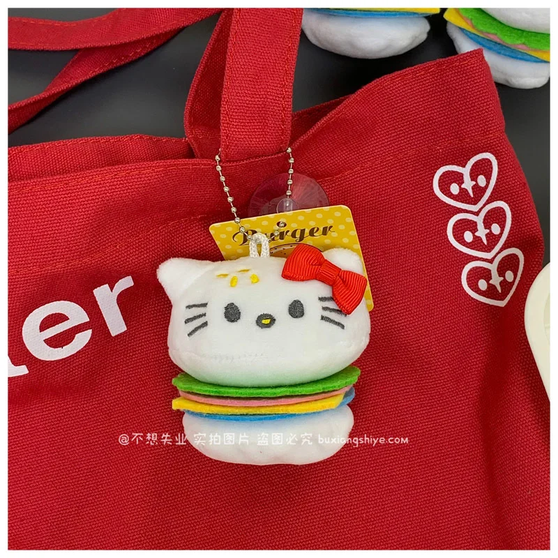 

Sanrioed Cosplay Burger Hello Kittys Cartoon Anime Plush Toys Keychain Kawaii Cute Plushie Doll Bag Decoration Pendant Kids Gift