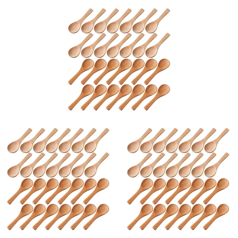 

New Small Wooden Spoons Mini Tasting Spoons Condiments Salt Spoons For Kitchen Cooking Seasoning Oil Coffee Tea Sugar 90Pcs