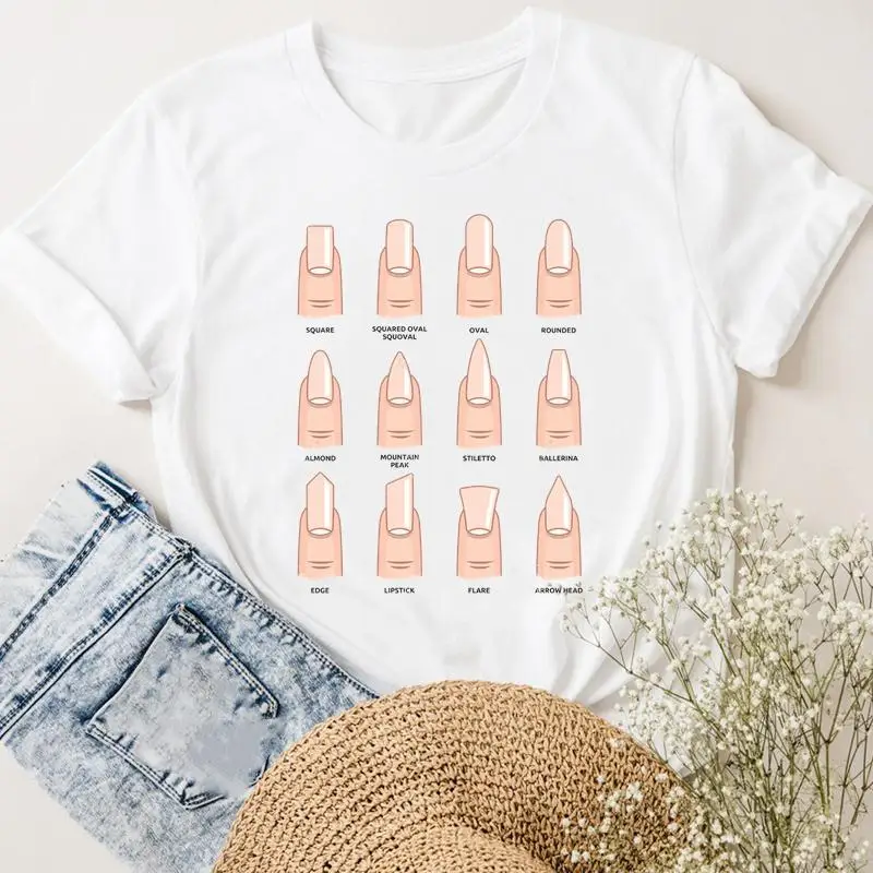 

Short Sleeve Ladies Female Tee Women T-shirts Fashion Sweet Nail Art Spring Cute Casual Clothing Summer Graphic Tshirt Clothes