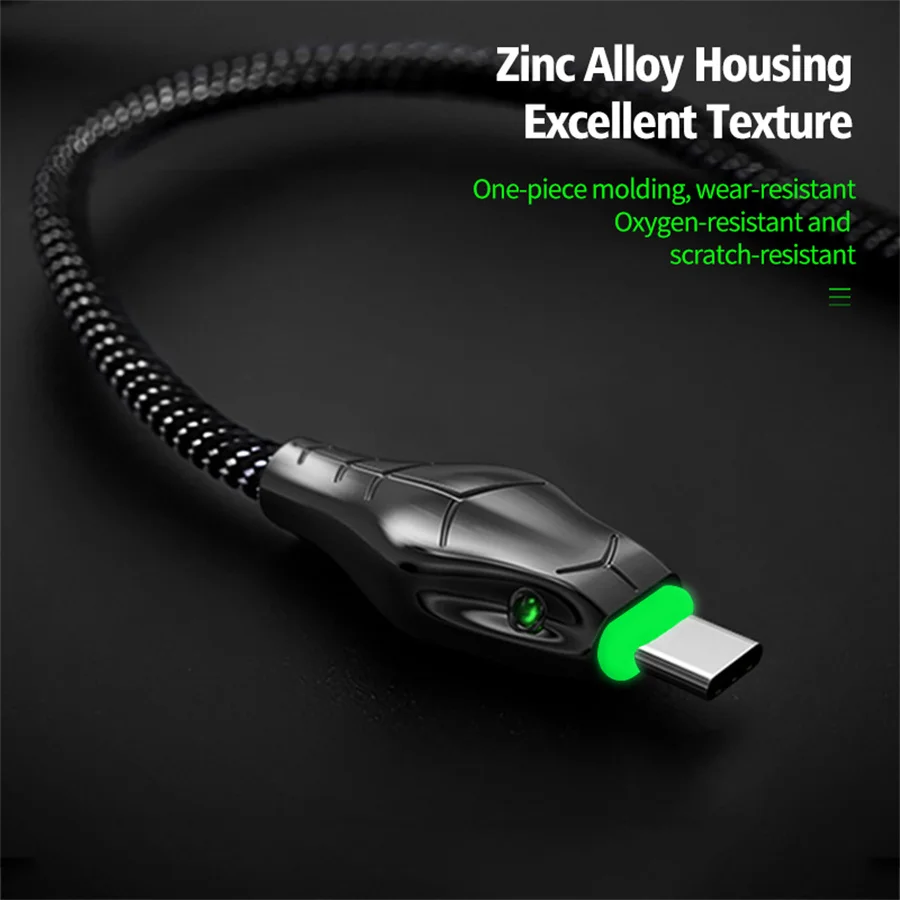 Микро-кабель типа C 5A быстрая зарядка светится змеиная голова кабели 1 м/2 м для