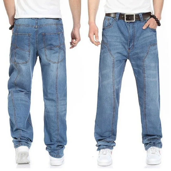 

Мужские джинсы с большими карманами, синие и черные джинсы в стиле хип-хоп, для скейтборда, большие размеры 30-44 46, 2021