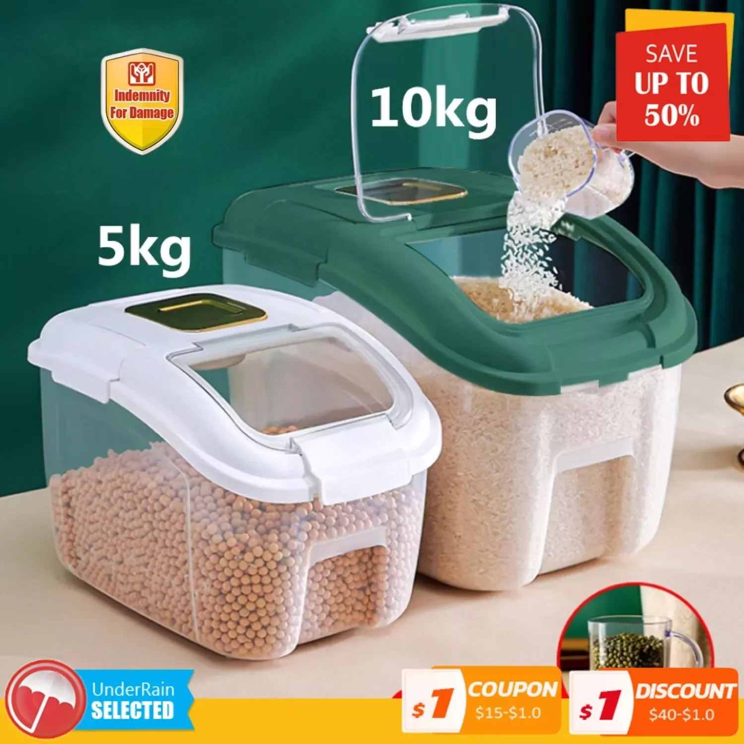 

NEW2023 5KG 10KG Kitchen Container Bucket Insect-Proof Moisture-Proof Rice Box Grain Sealed Jar Home Storage Pet Dog Food Store