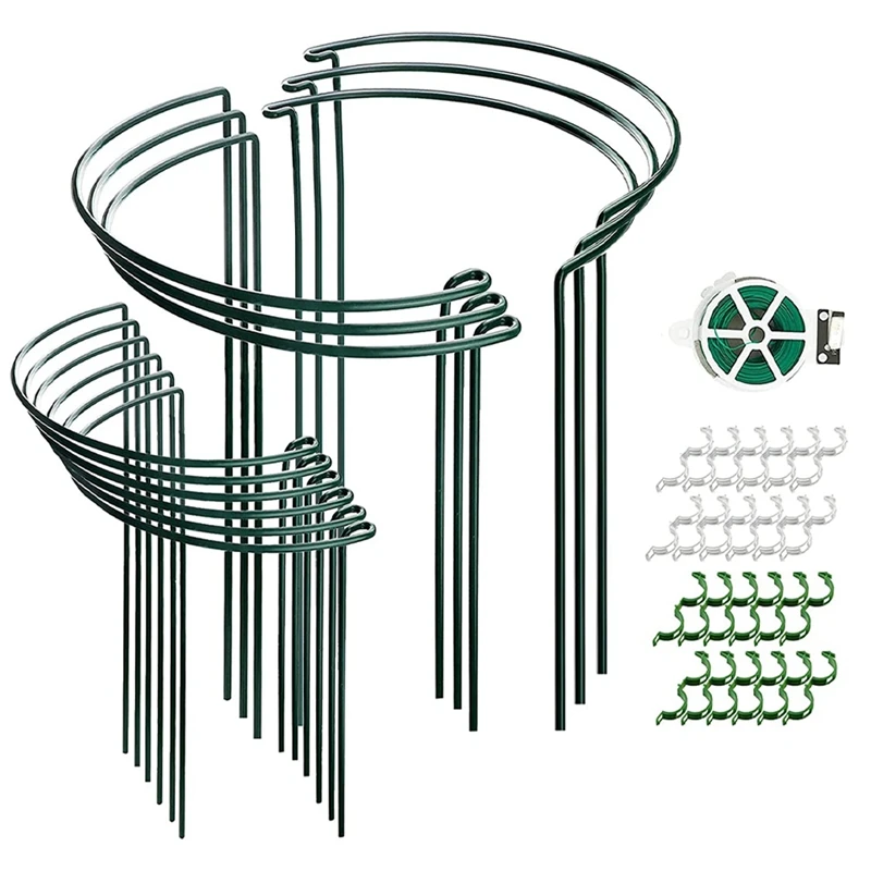 

12 Pack Plant Support Stakes, Half Round Garden Plant Supports, Green Garden Support Ring, Border Support For Outdoor