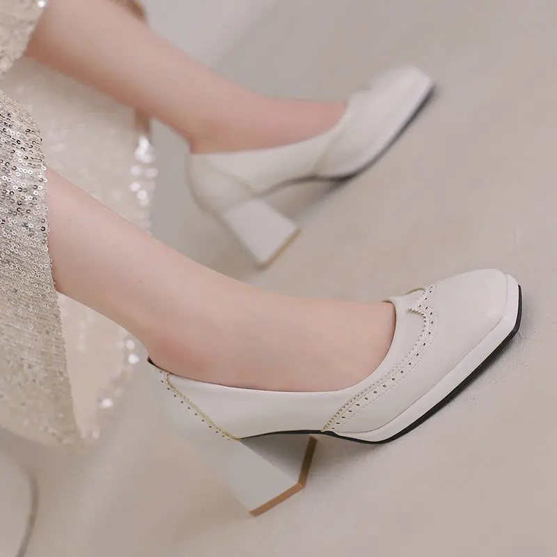 Elegant Women Lolita Pumps Patchwork Slip On Platform Femboy Shoes Chunky Heels Plus Size for Men Crossdresser Sissy