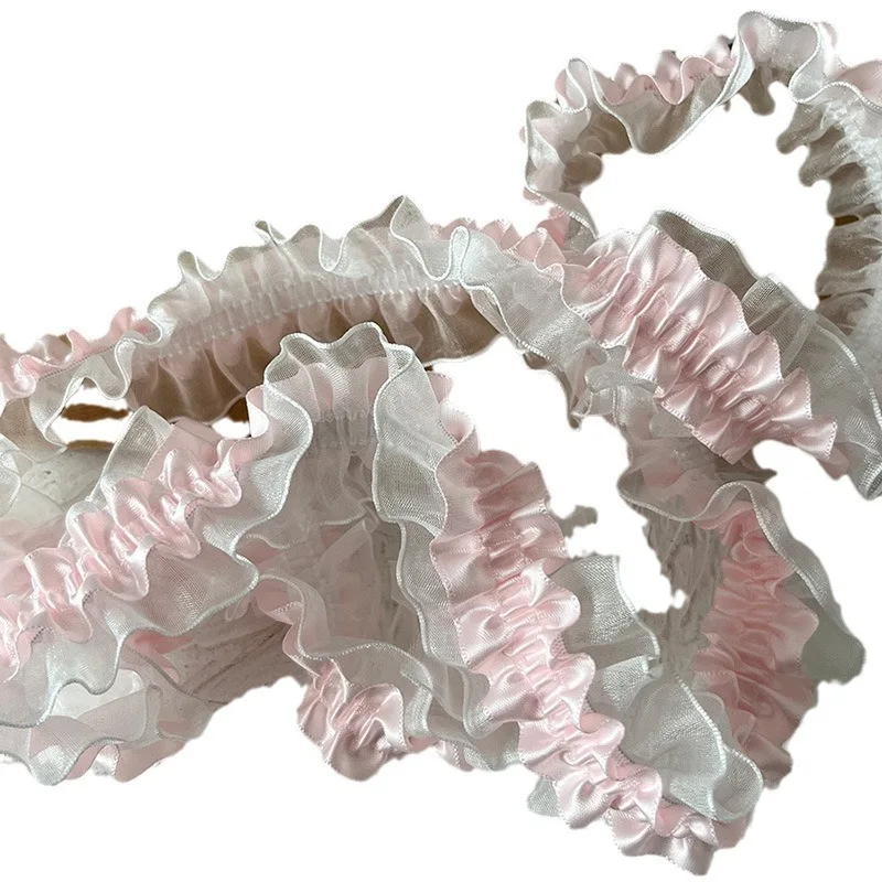 Розовая эластичная кружевная лента для рукоделия 4x100 см