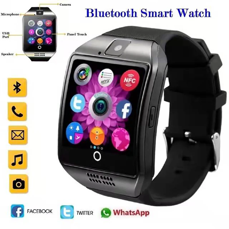 

Q18 Fashion Clock Smartwatch Men Women Support Sim TF Card Call Push Message Camera Bluetooth Connectivity Smart Watches Android
