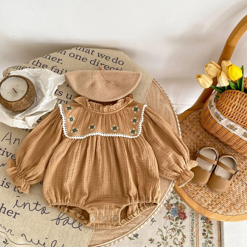 Новая Осенняя детская одежда комбинезон для девочек 0-2 лет с длинным рукавом и