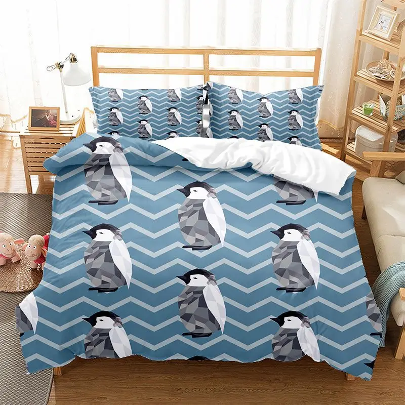 

Quilt Cover White Black King Queen Size Animated Cartoon Penguin Duvet Cover Set for Kids Boy Girl Antarctic Animal Polyester