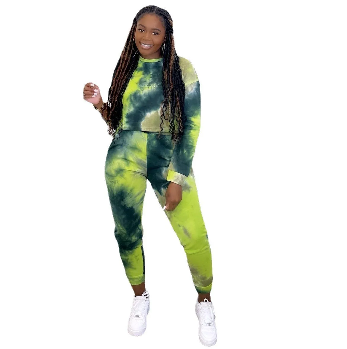 Plus Size Sets Autumn and Winter Tie Dye Long Sleeve Large Two-piece Set Long Sleeve Plus Size Women Clothing Full Slim Fit