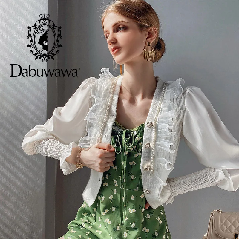 

Dabuwawa Casual v-neck knitted cardigan jacket women Autumn winter lantern sleeve button female cardigan Fashion DF1CZK005