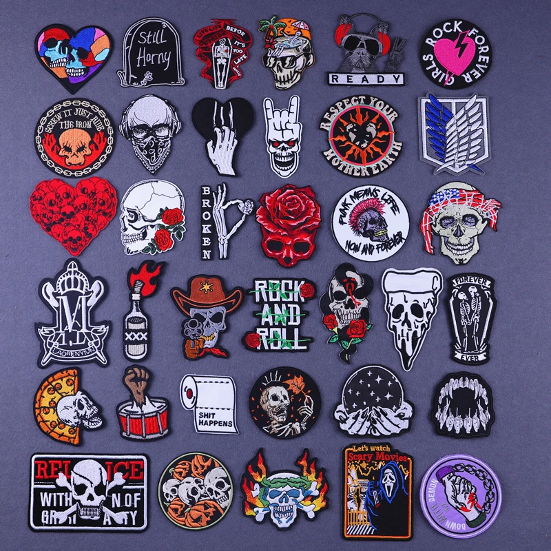 

Punk Rock Embroidery Pacthes on Clothes Fusible Thermoadhesive Skull Teeth Patch DIY Iron-on Patches for Jacket