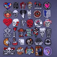 punk rock embroidery pacthes on clothes fusible thermoadhesive skull teeth patch diy iron on patches for jacket