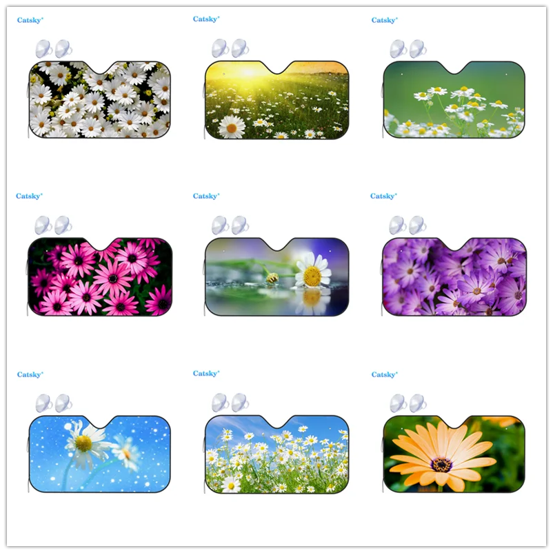 

Universal Car Windshield Sunshade, White Daisy Flower Print Sun Shield Protector Foldable Sun Visor Covers