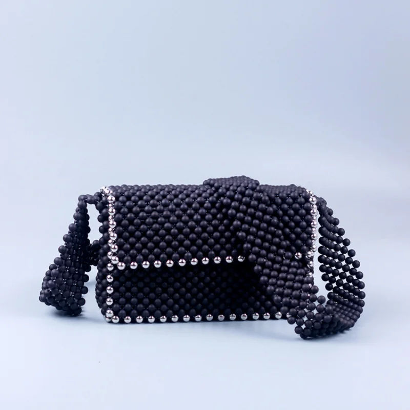 

Женская сумка с кристаллами, черная модная простая сумка через плечо из акрилового бисера ручной работы для женщин, новая сумка из букетов, 2023