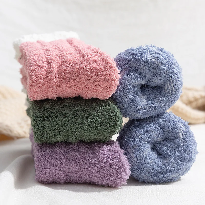 Sweet Women Coral Fleece Middle Tube Socks Multicolor Towel Socks Home Floor Socks Thicken Thermal Winter Socks Christmas Gifts