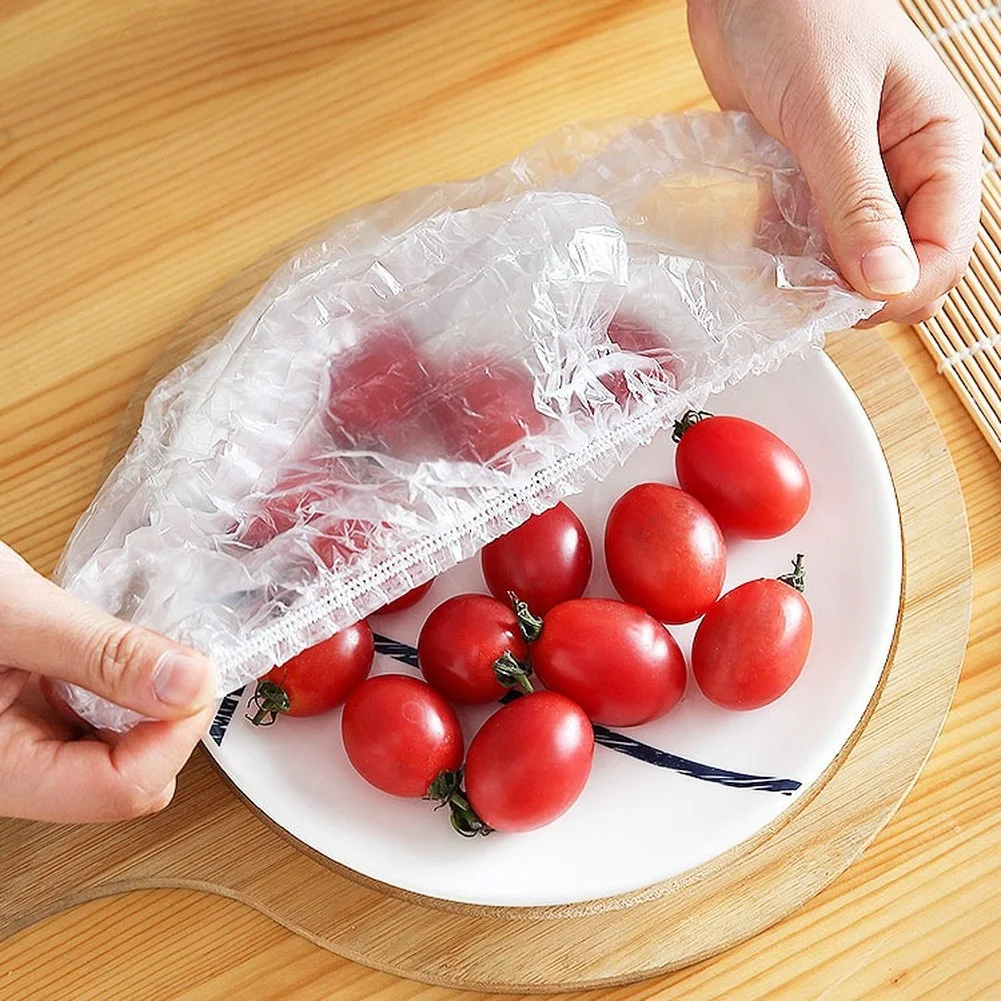 

100pcs Disposable Food Cover kithchen Refrigerator fruit food Stretch Leftovers protection flim Dustproof Bowls Cups Caps bag