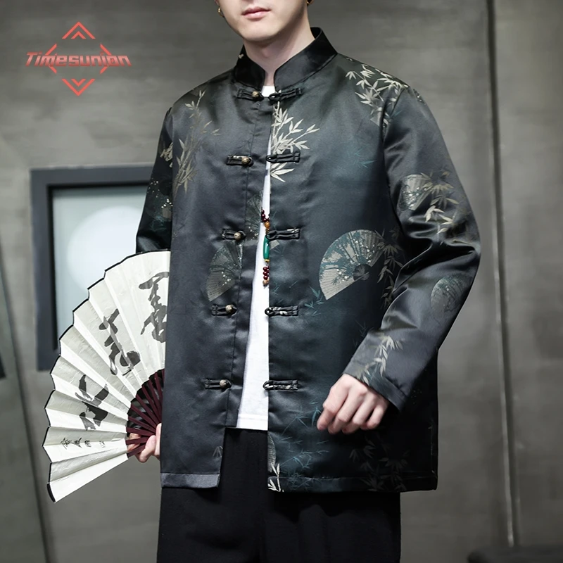 Диск Кнопка Печать Тан Костюм Куртки Человек Тенденция Древний Стиль Ханьфу