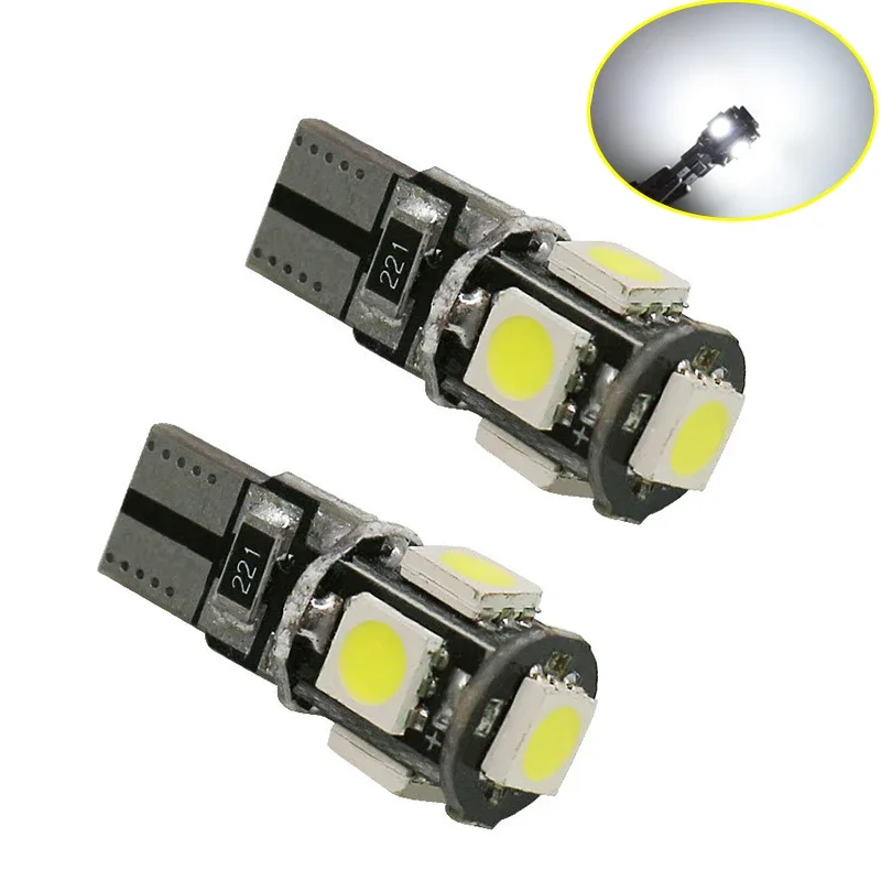 

2 шт. автомобильная лампа светодиодная лампа T10 W5W 5050 5SMD Canbus светодиодные сменные лампы для автомобильной купольной карты освещение номерного знака габаритный белый 12 В