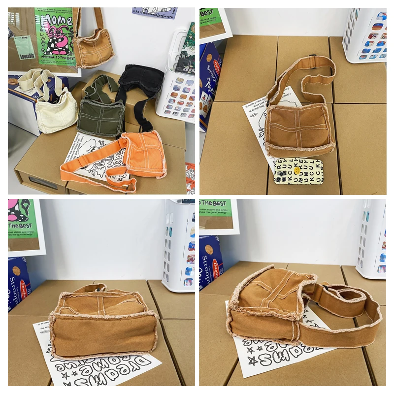 Mini Canvas Women's Bag Solid Handbags Casual Shoulder Cross Bag Vintage Eco Bag Korean Fashion Messenger Bag Y2K Purse Satchel