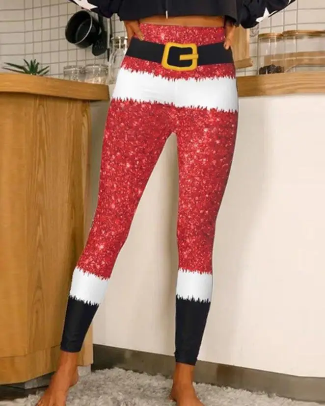 

Merry Printing Elasticity Printed Cartoon Santa Cute Leggings joy Sexy GYM Pants Christmas High Waist Graphic Print Yoga Pants