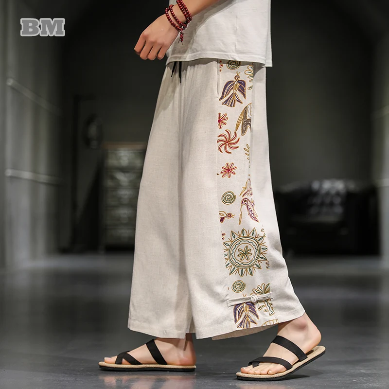 

Китайское традиционное платье с принтом слона, хлопковые льняные широкие брюки, летние тайские Свободные повседневные брюки в стиле пэчвор...