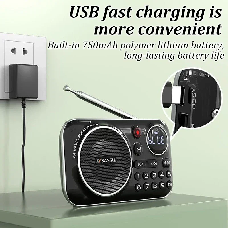FM-радио Bluetooth динамик для пожилых людей HiFi TF/USB MP3 музыкальный плеер с поддержкой