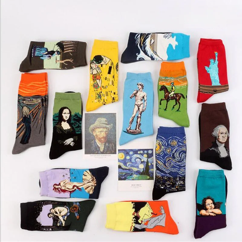 

Hot Selling Art Creative Van Gogh Mural World Masterpiece Famous Oil Painting Series Unisex Sock Funny Happy Women Sock Dropship