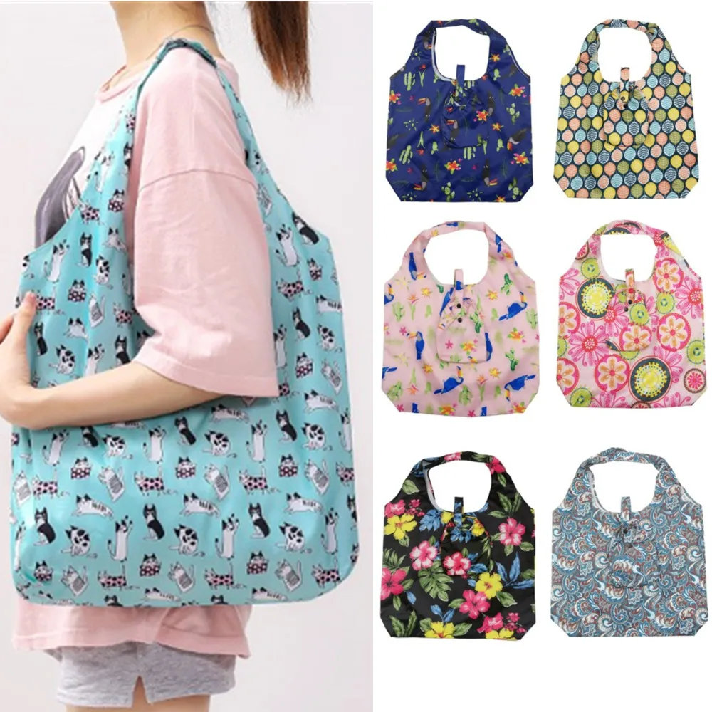 

2022 New Printing Foldable Shopping Bag Large-capacity Folding Pouch Handbags Eco-Friendly Tote Bag Portable Travel Grocery Bags