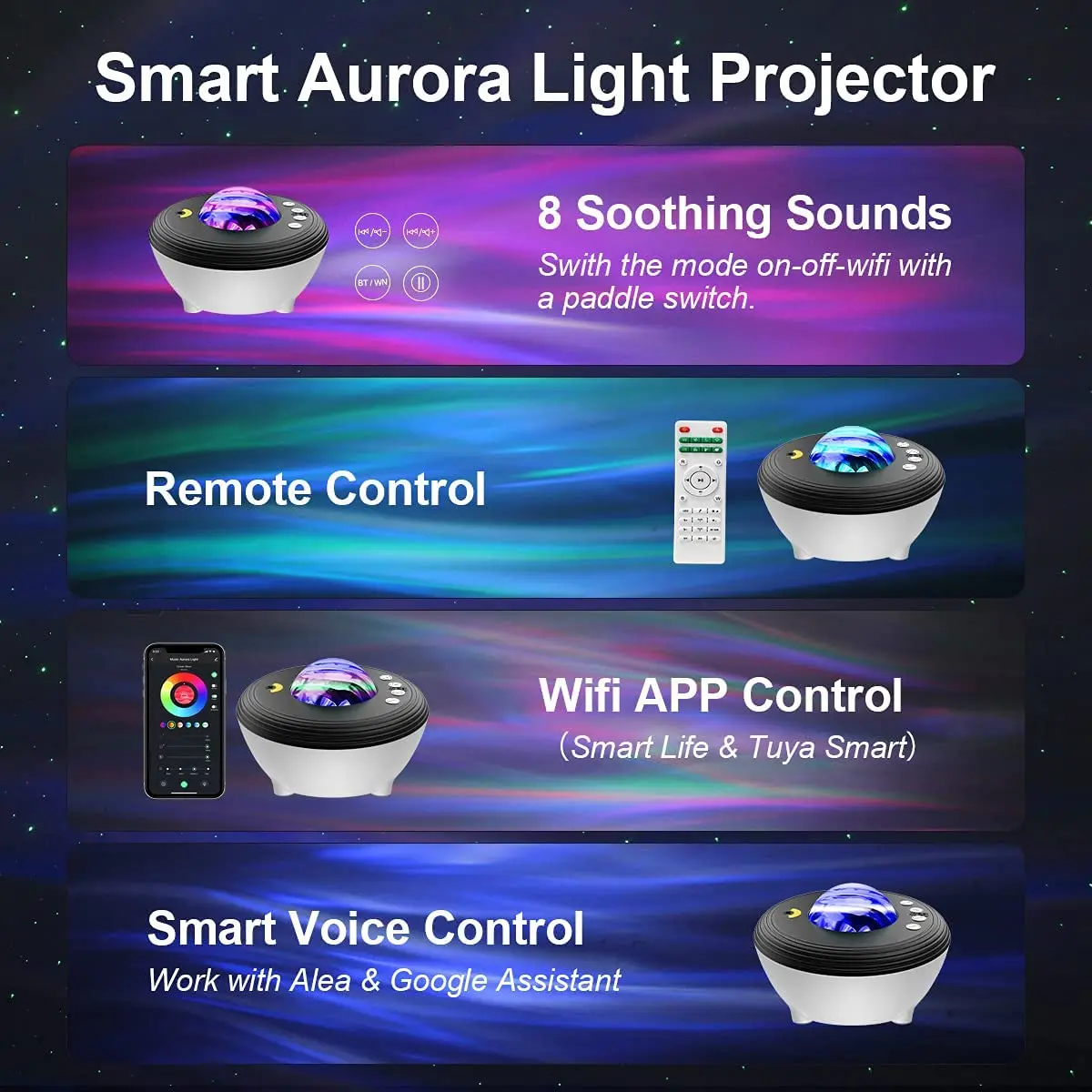Проектор Aurora Lights музыкальный динамик проектор с активацией звуком вращающаяся
