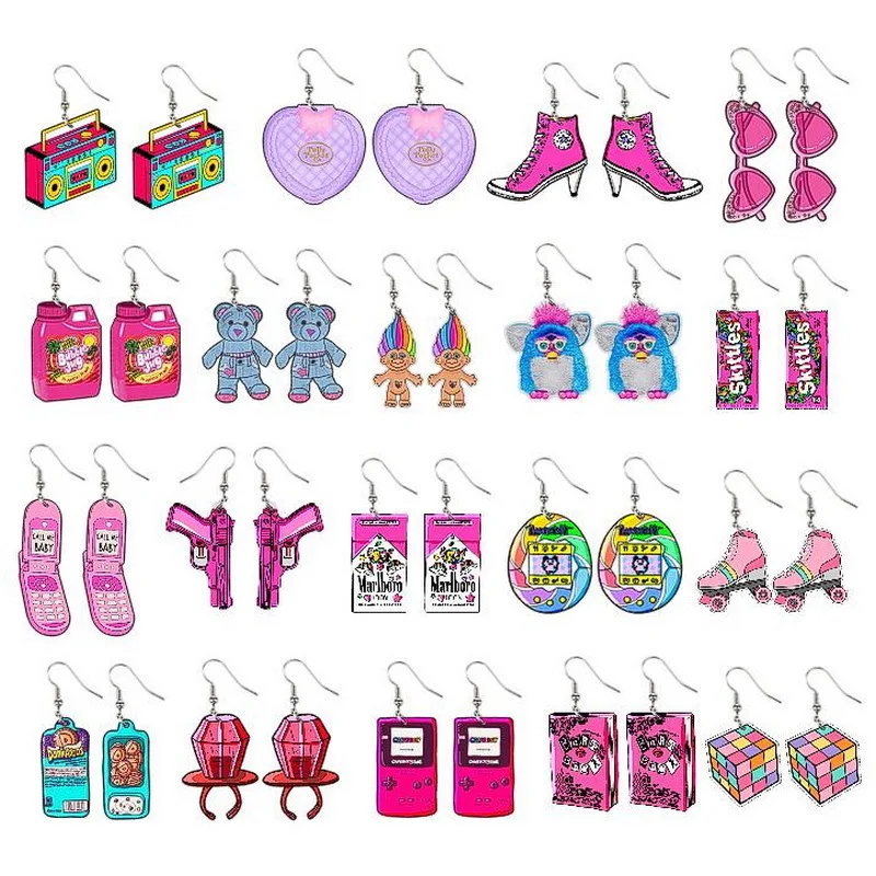 

Acrylic Pink Game Console Rubik's Cube Ice Skates Candy Mobile Phone Radio High Heel Earrings Children's Accessories