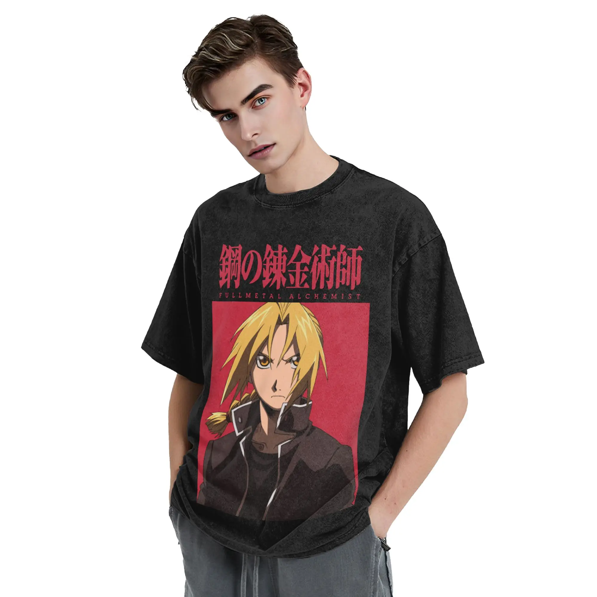 Футболки Fullmetal Alchemist в стиле хип-хоп из выстиранного хлопка, винтажные футболки Harajuku FMA с принтом Хирому Аракавы для мужчин, уличная одежда (art.: 3920da2fdc651) - 3920da2fdc651