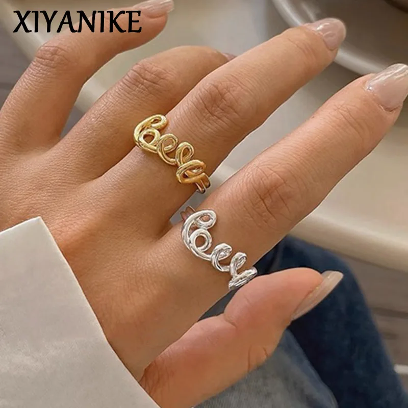 

XIYANIKE Vintage Letters Love Cuff Finger Rings For Women Girl Korean Fashion New Jewelry Bosom Friend Gift Party anillos mujer