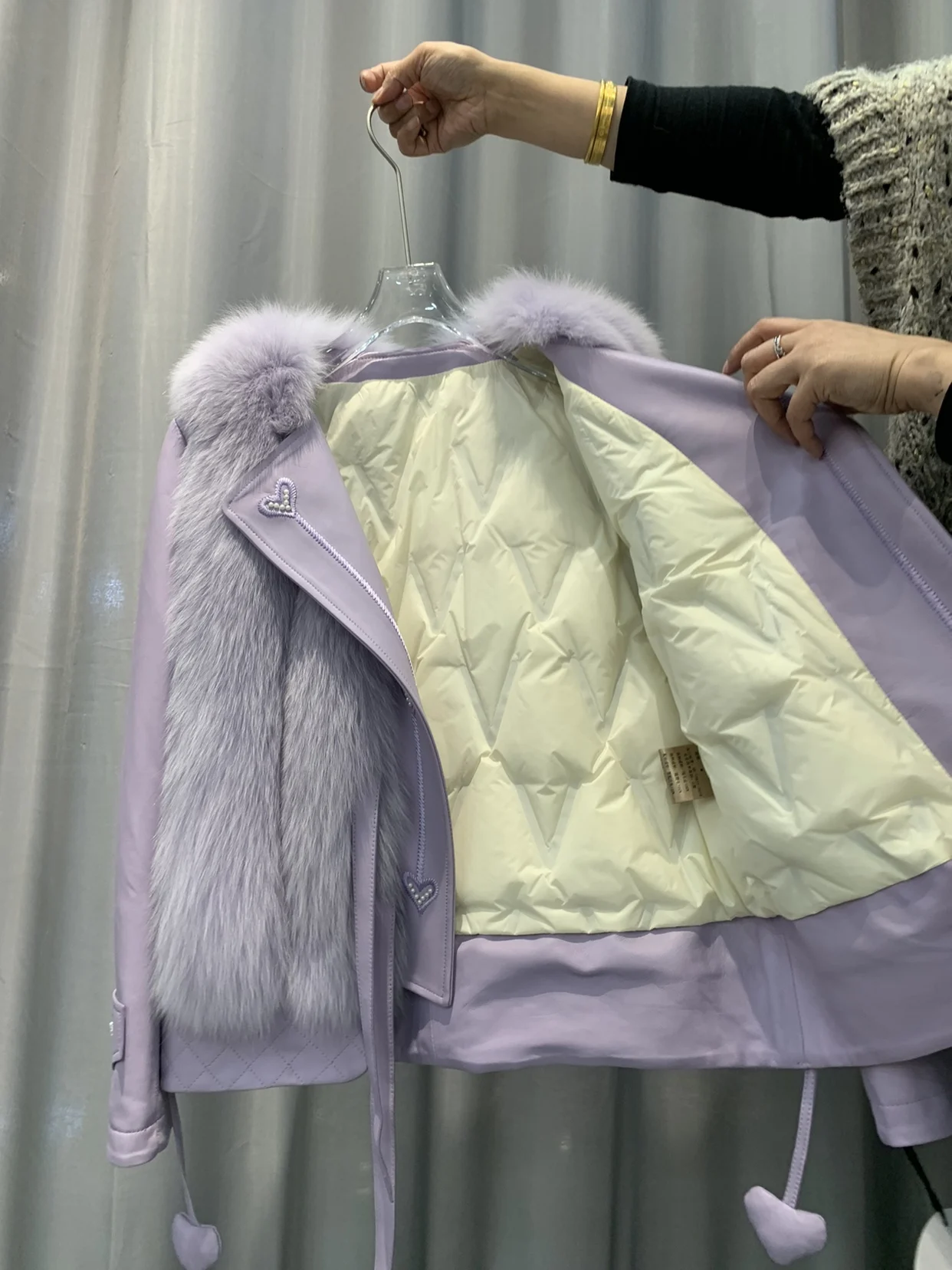 Purple Genuine Sheepskin Fox Fur Goose Down Liner Jacket Female 2022 New Suit Collar Fur Integrated Leather Coats for Winter