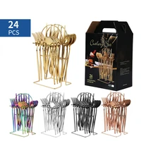 24pcs dinnerware sets stainless steel western food tableware gift set cutlery set gold spoon and fork set kitchen accessories